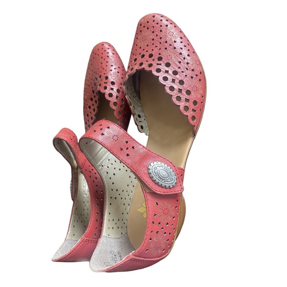 Remonte Shoes - Rieker Mirjam Mary Jane Heels Womens 40 US 9 Red Leather Perforated Boho
